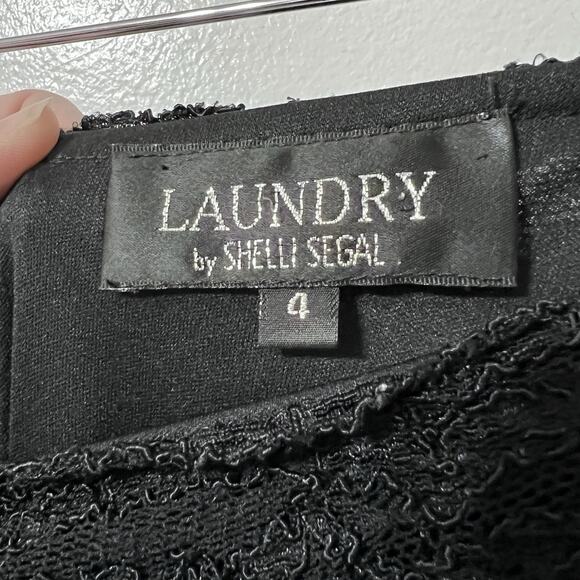 90s Laundry by Shelli Segal Black Lace Short Gothic Whimsigoth Sz 4 Dress Small - Picture 9 of 14